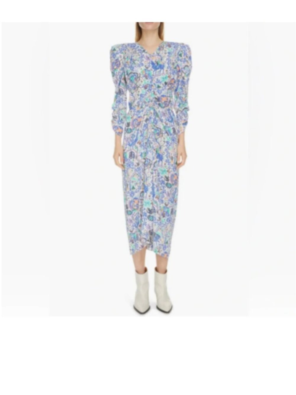 Isabel Marant Albi Floral  Print Ruched Stretch Silk Midi Dress Sz 36